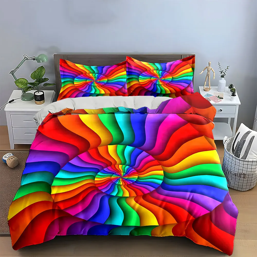Colorful Abstract Spiral Set Decoration Soft Skin-Friendly Bedding Set Includes 1 Duvet Cover And 2 Pillowcase, Gift