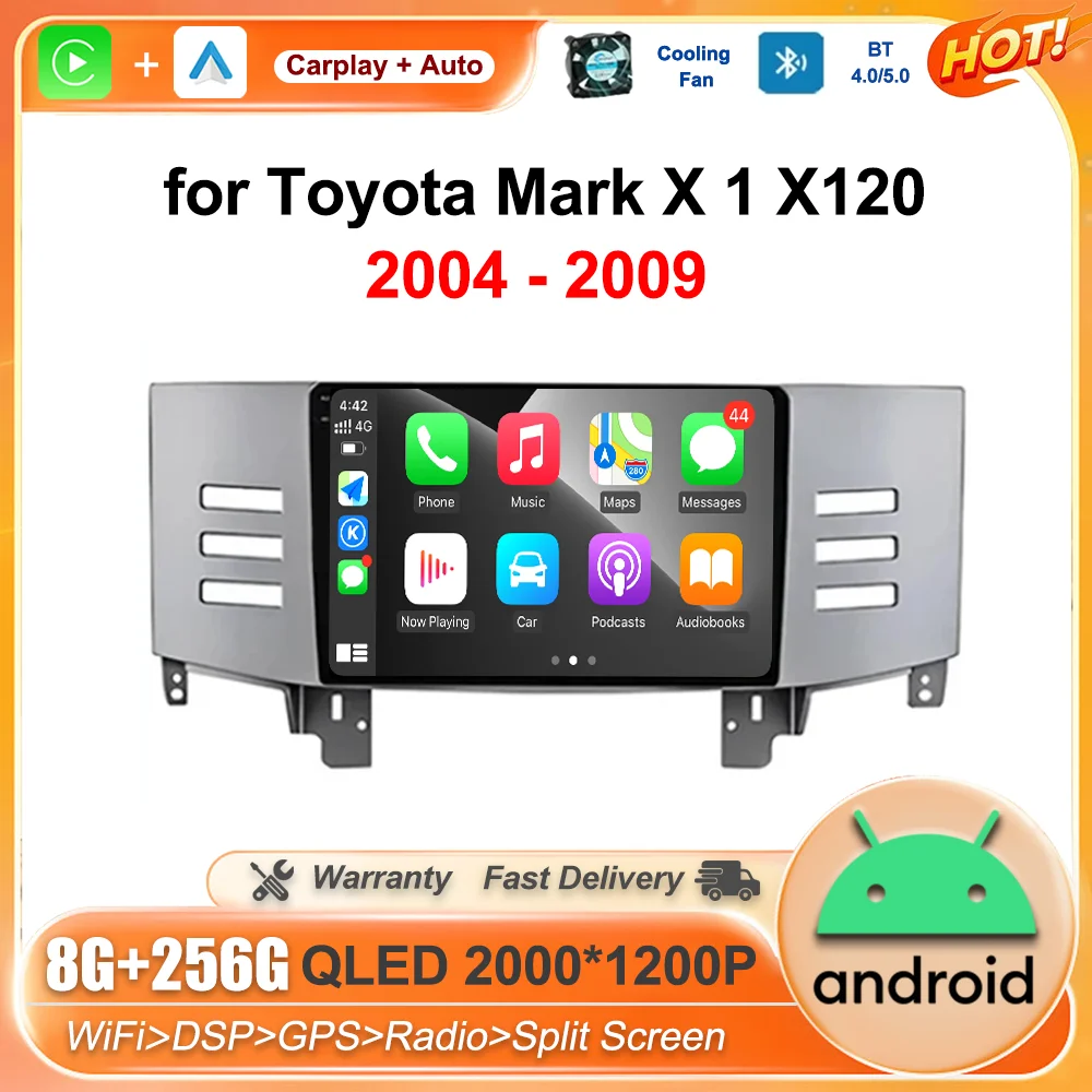 

WiFi+4G GPS Navigation Android Auto 9 '' for Toyota Mark X 1 X120 2004 - 2009 Car Radio Multimedia Player Android BT DSP Stereo