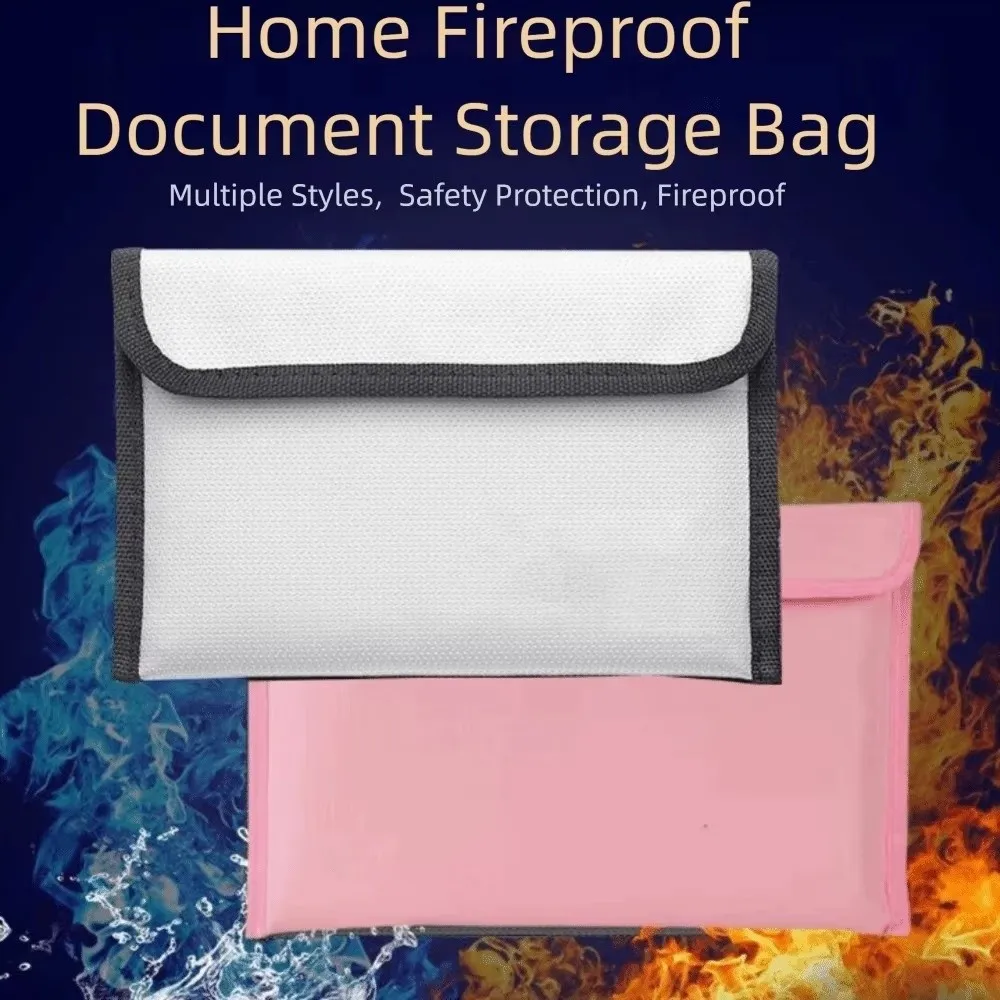 Waterproof Fireproof Document Bag Zipper Closure Top Handle Cash Safe Storage Pouch with Sticky Strip Heat-resistant Storage Bag