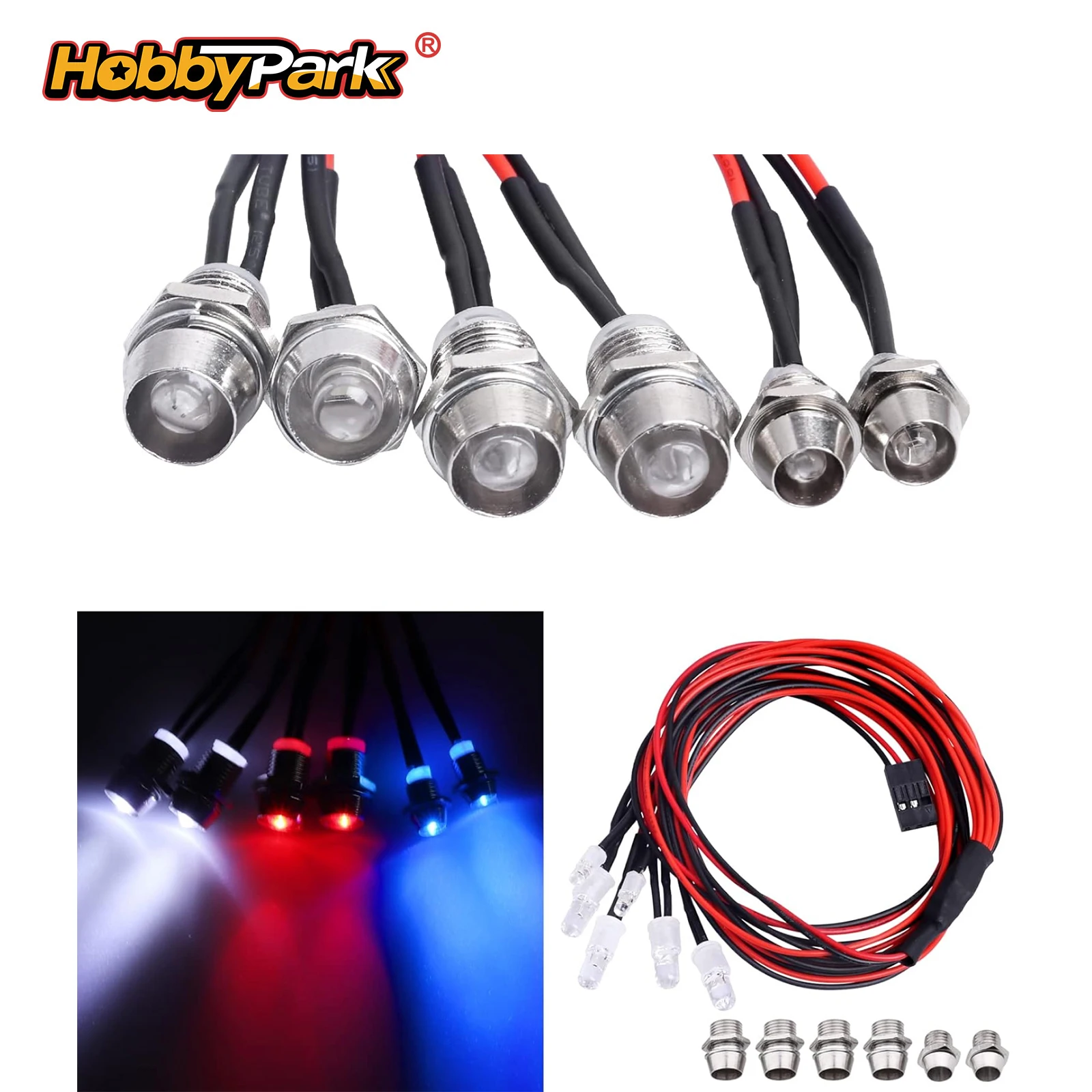 Hobbypark Upgrade 6 LED Headlights Taillight Light Kit for Traxxas Slash Rustler Axial SCX10 Redcat RC4WD HPI Tamiya Crawler