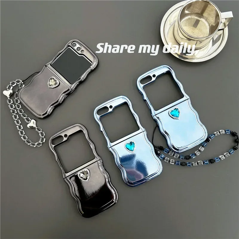 

Heart Diamond Electroplated Phone Case for Samsung Galaxy Z Flip 6 5 4 3 Protective Back Cover for ZFlip4 ZFlip5 ZFlip6 Case
