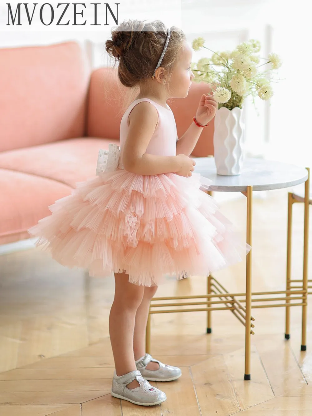 Pink Girl Dress Wedding Party Dress Layers Skirt Bow Kid Child Party Dress Birthday Gift Puffy Princess Dress Flower Girl Dress