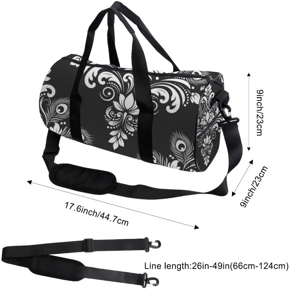 Baroque Scroll Floral Stain-Resistant Womens Gym Bag Tote Bags Adjustable Shoulder Strap Convertible Carry Backpack Duffle Bag