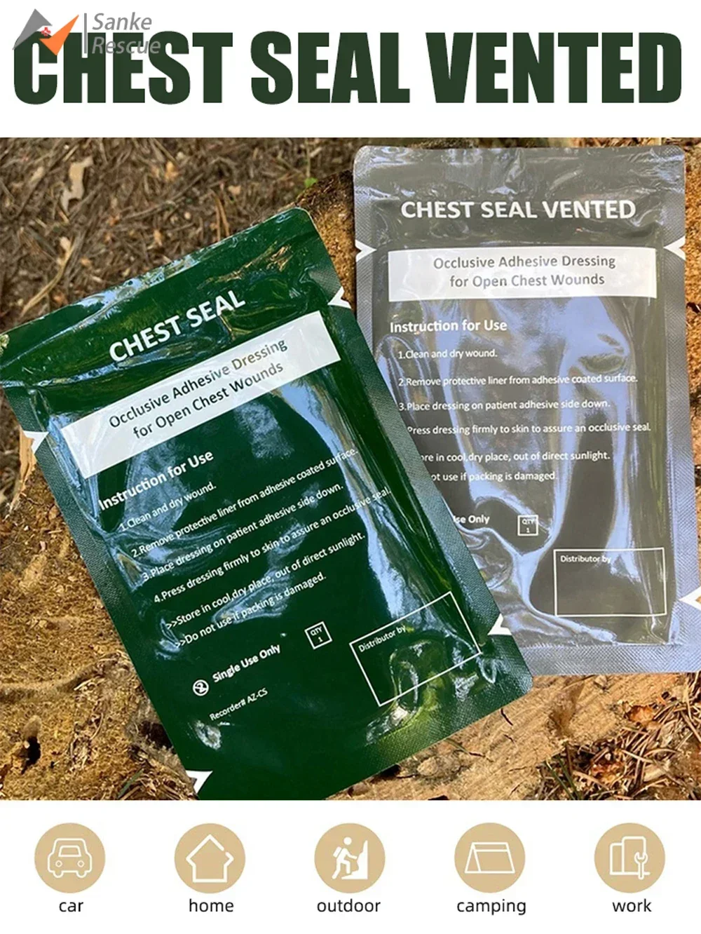Chest Seal Wound Care for Emergency or Tactical Situations Advanced Adhesive Sterile Transparent Lightweight Vent Life-Saving