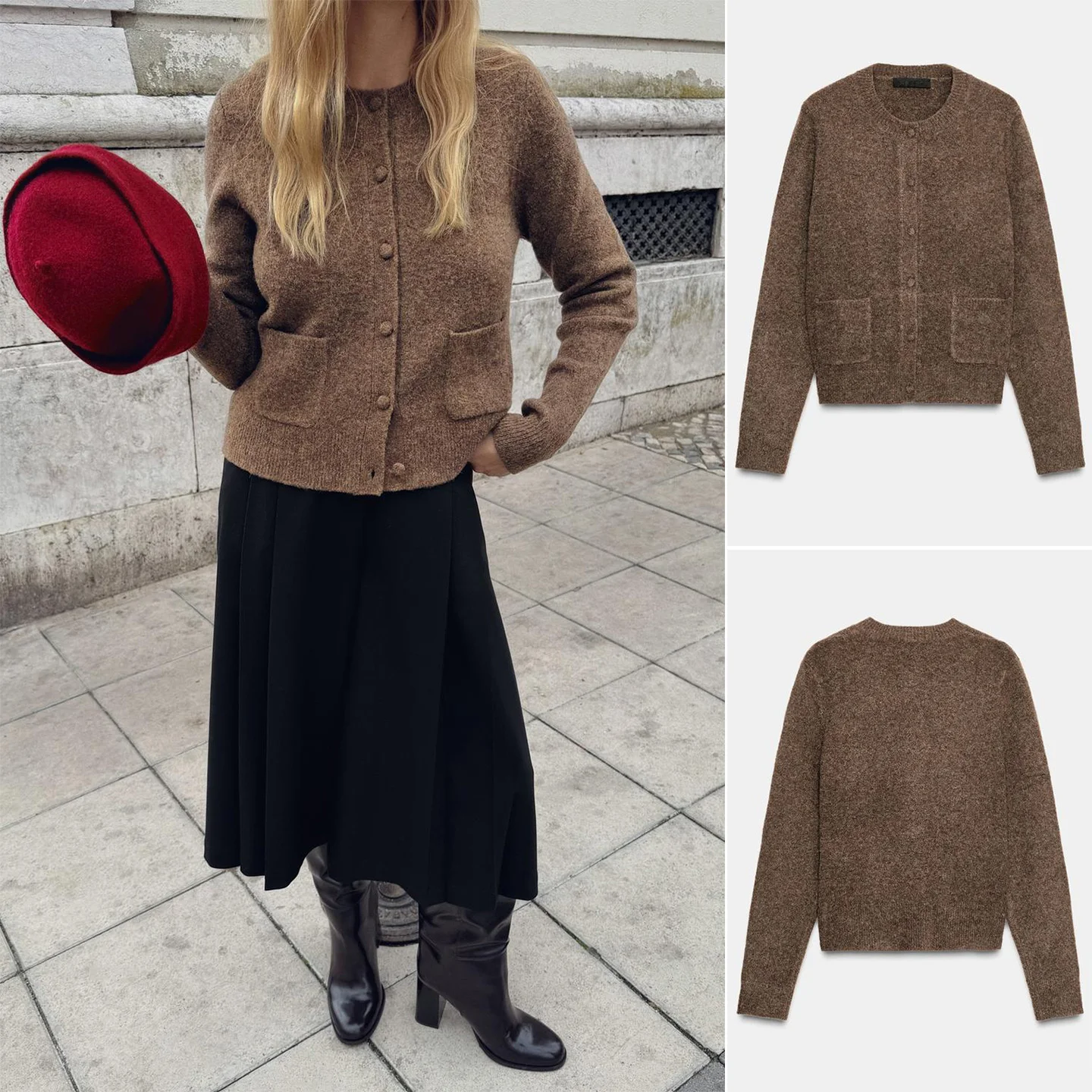 

Зимняя женская повседневная вязаная куртка с круглым вырезом, длинными рукавами, декорированная пуговицами, из полиэфирного волокна, с открытым передом