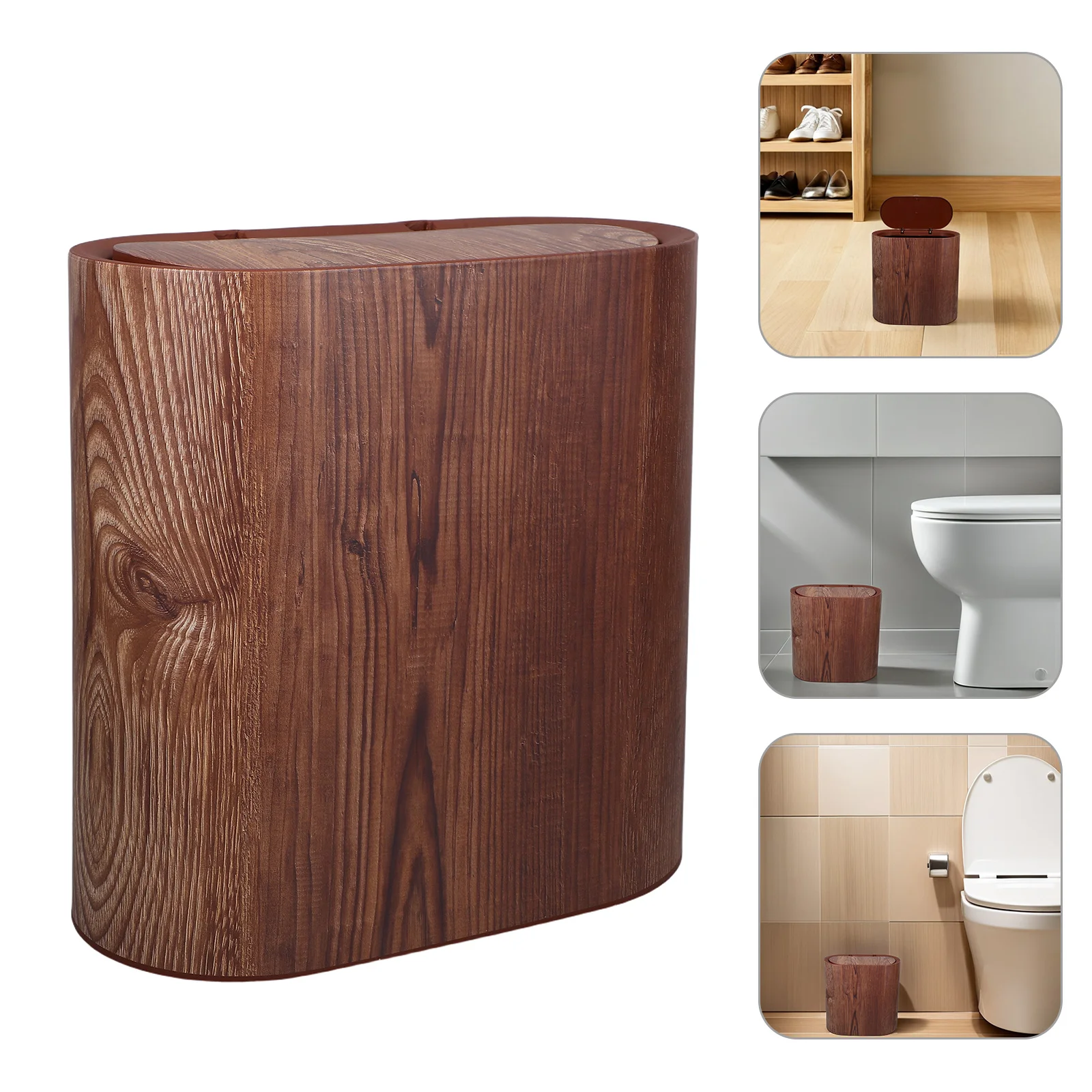 

14L Wood Grain Trash Can Slim Wastebasket Bathroom Kitchen Office Narrow Garbage Bin Odor Control Rustic Bathroom Trash Can