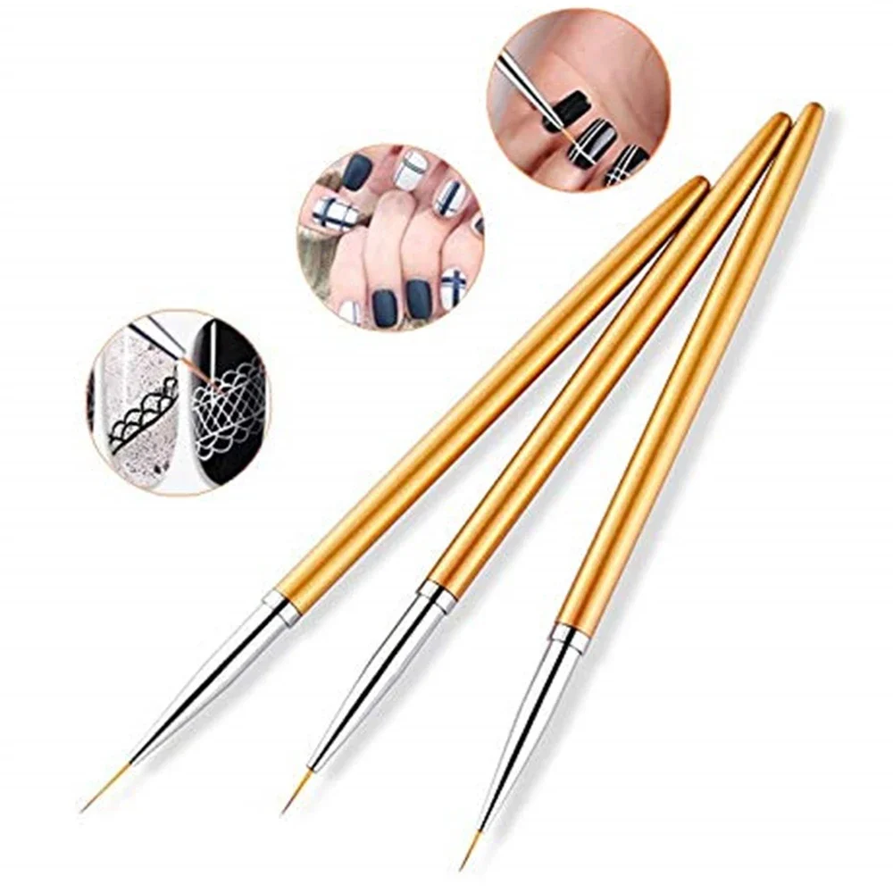 3Pcs Acrylic French Stripe Nail Art Liner Brush 3D Tips Line Stripes DIY Drawing Pen UV Gel Brushes Painting Pen Manicure Tools