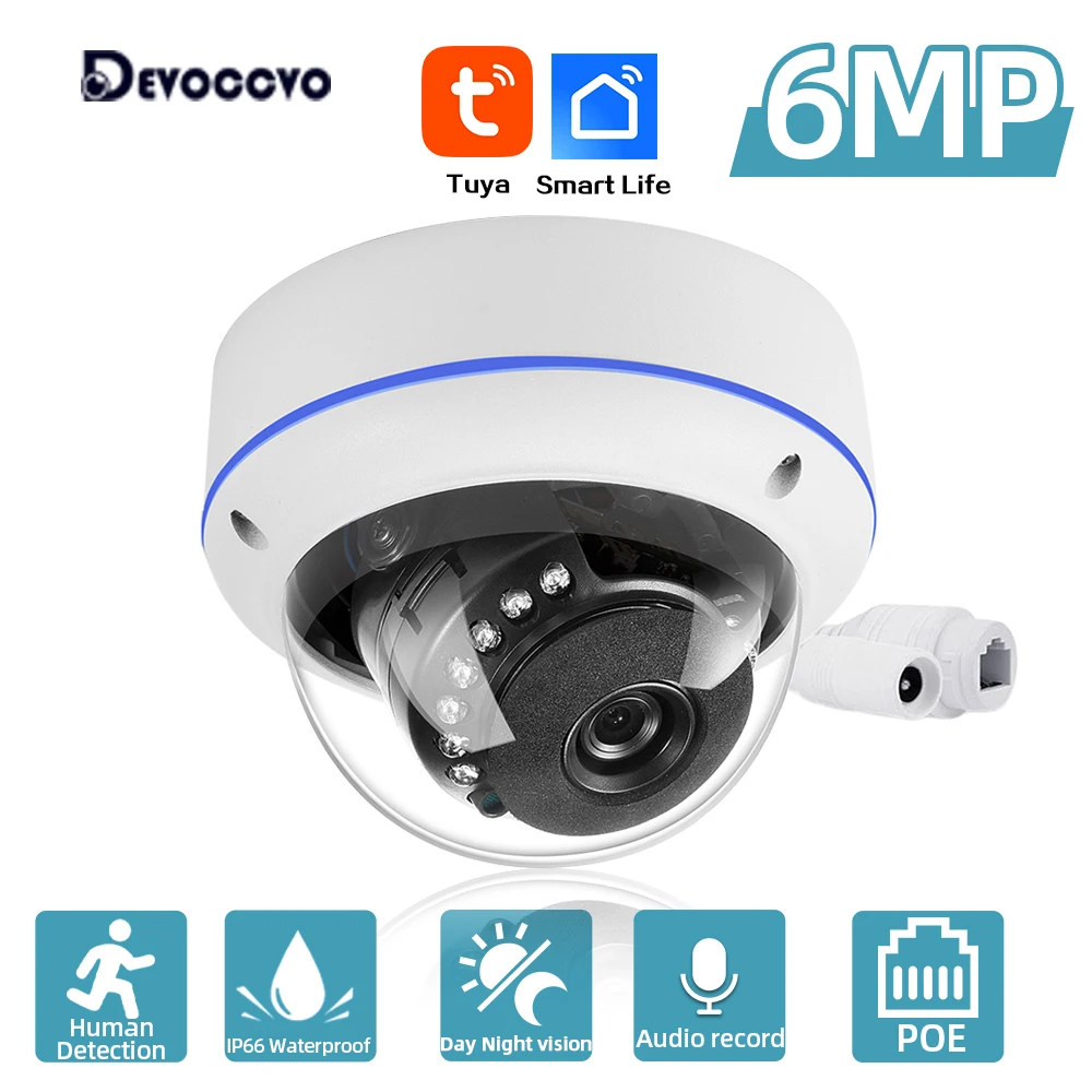 Tuya 5MP POE Dome Security IP Camera with Audio Outdoor Home Smart Life CCTV Surveillance Ceiling Camera 6MP Night Vision IP Cam