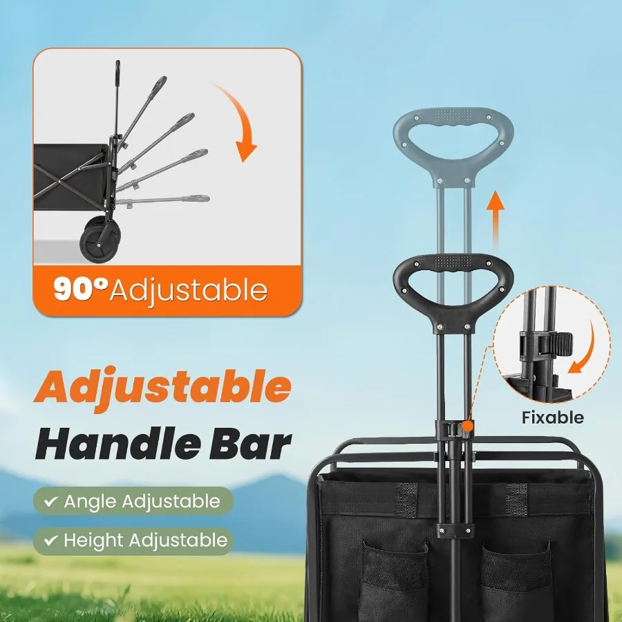 Foldable Wagon Cart Collapsible Large Capacity Garden Cart with Wheels for Heavy Duty Utility Shopping Sports Camping and Groce