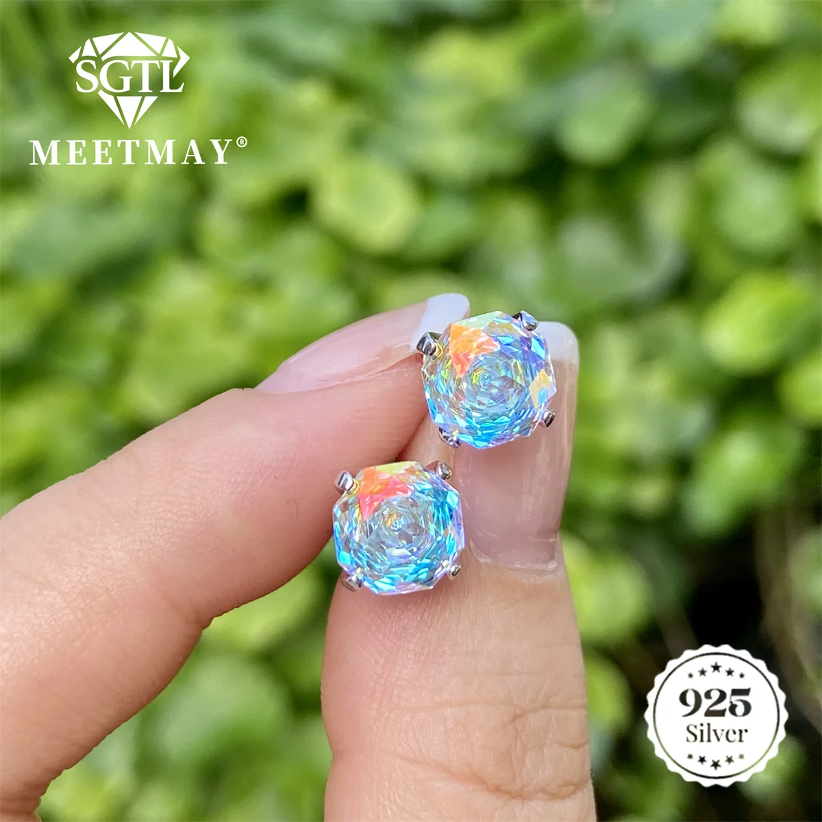 Bocarman Rose Cut Ohrstecker aus S925 Silber mit Paraiba Farbverlauf Zirkonia, Hypoallergener Glamouröser Schmuck für Sie – Detail 14