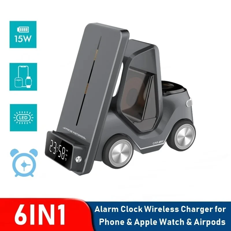 Forklift Design Universal Wireless Charger Station For Smart Watch and Mobile Phone Car Design Night Light Charging Station