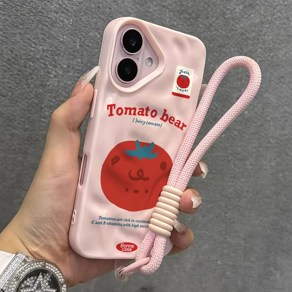 Niedliche Tomatenbär-Silikon-Handyhülle für iPhone 17 15 13 11 12 14 16 17 Pro Max 14 Plus Air mit Lanyard, modische Hülle – Detail 8
