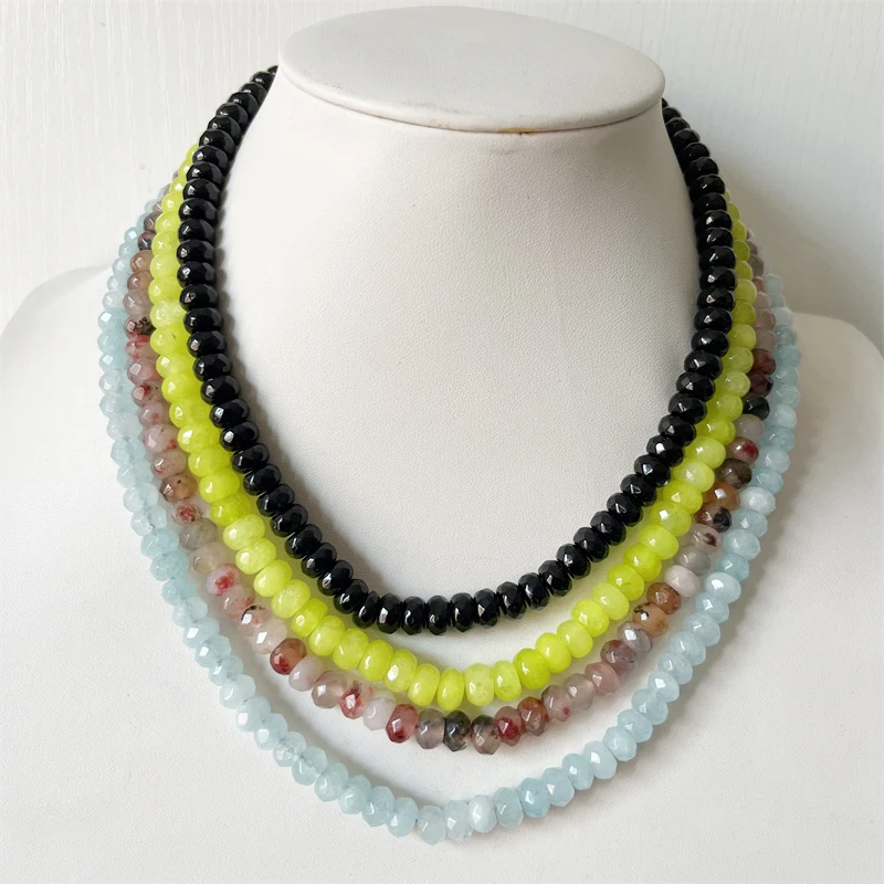 5*8MM Faceted Agate Aquamarine Tourmaline Necklace Vintage Natural Stone Jewelry Elegant Exquisite Beaded Chain Choker Collier
