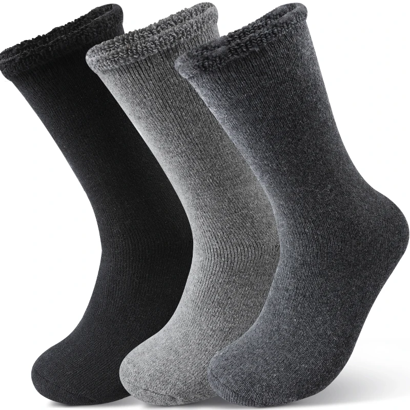 

3Pairs Men's Plush Thermal Socks Extra Thick Fleece Lined Crew Sock Winter Soft Mid-Calf Socks for Daily Wear & Outdoor Activity