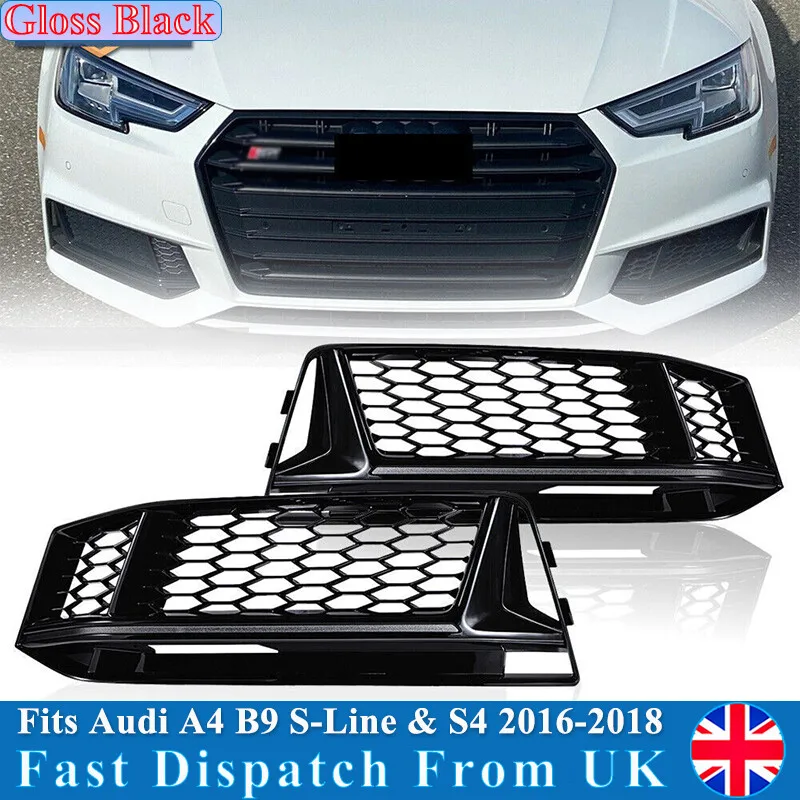 

For Audi S4 A4 B9 S-Line 2016 2017 2018 Front Fog Lights Covers Case Front Bumper Fog Light Lamp Cover Gloss Black Framework Cap