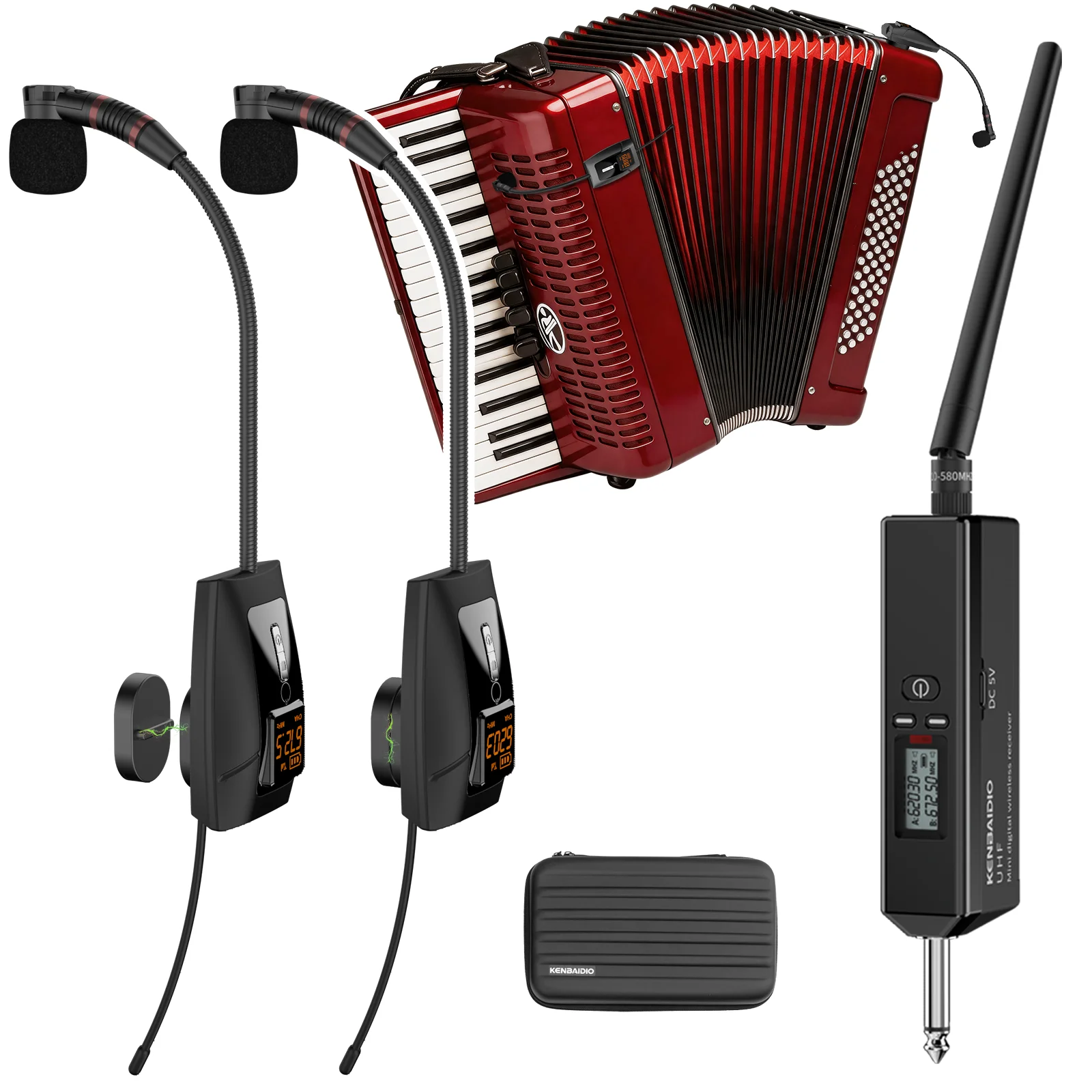 KENBAIDIO U-760 UHF Wireless Accordion Microphone System With 2 Rechargeable Transmitters for Guitar, Stringed Instruments