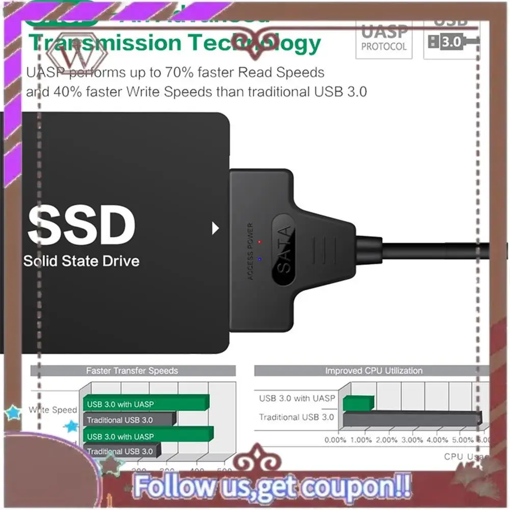 Latest 2 In 1 SATA To USB 3.0 Cable SATA To Type C External Hard Drive 22Pin Converter Adapter For 2.5 Inch HDD/SSD