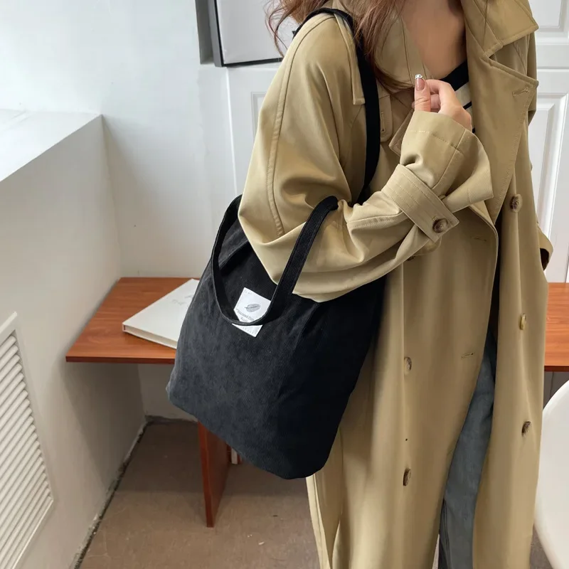 Corduroy Bag for Women Shopper Handbags Environmental Storage Reusable Canvas Shoulder Tote Bag School Bags Girl Christmas Gift