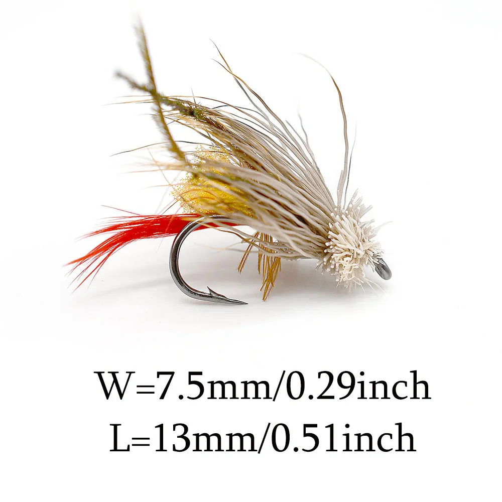 MNFT 10PCS Fly Fishing Lures Grass Hopper Flies Terrestrial Dry  Yellow Egg Inside Brown Beard #6