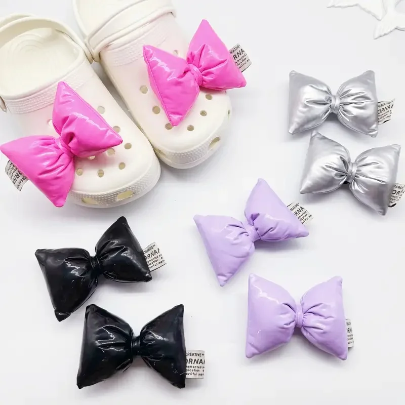 2Pcs Adorable Bow Shoe Charms Glossy, Shiny, Diy Fashion Decorations For Shoes Cute Accessories To Elevate Your Footwear Style