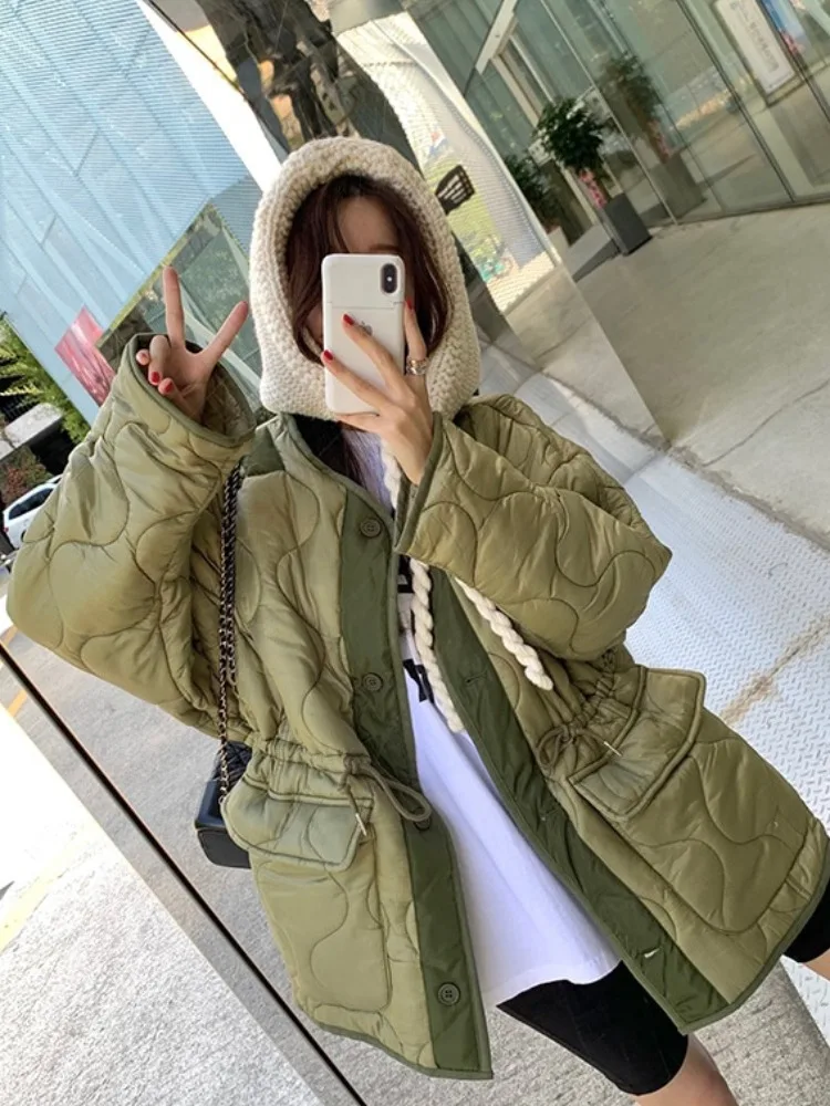 

Loose Casual Cotton Jaet with Rope Dstring And Large ket Wave Pattern East Gate Autumn Winter Small ence