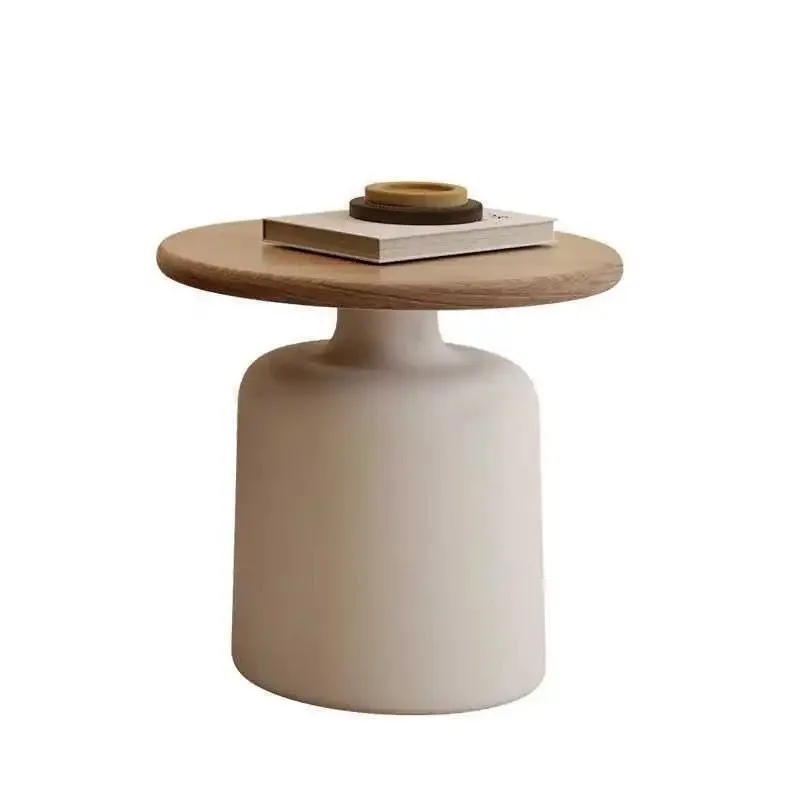 

Wooden Round Coffee Table Minimalist Bedside Stand Creamy Nordic Living Room and Balcony Side Table for Small Spaces