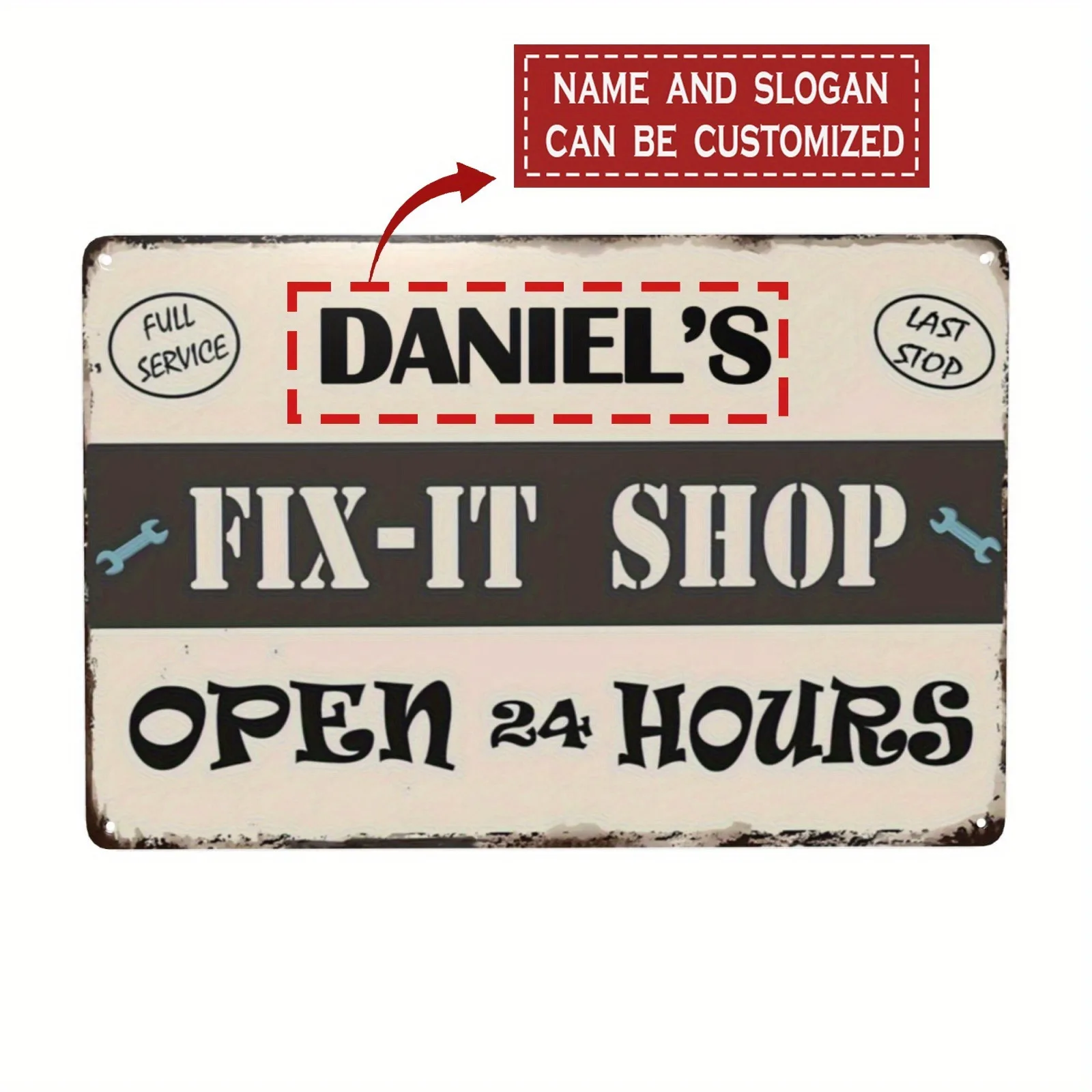2D Flat 1pc Personalized Repair Shop Sign Decorative Solely, Wrench Garage Men Cave Gift 8X12In 20X30Cm Workshop Wall Plaque