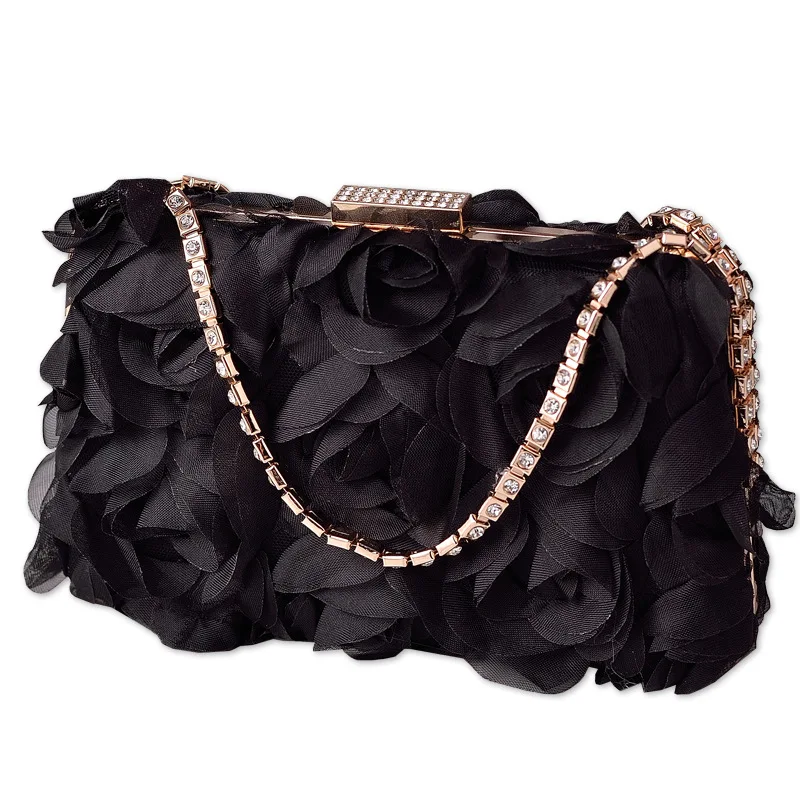 Borsa per la cena con fiori in Chiffon pochette da donna con champagne borsa per abiti fatta a mano borsa per decorazioni con diamanti