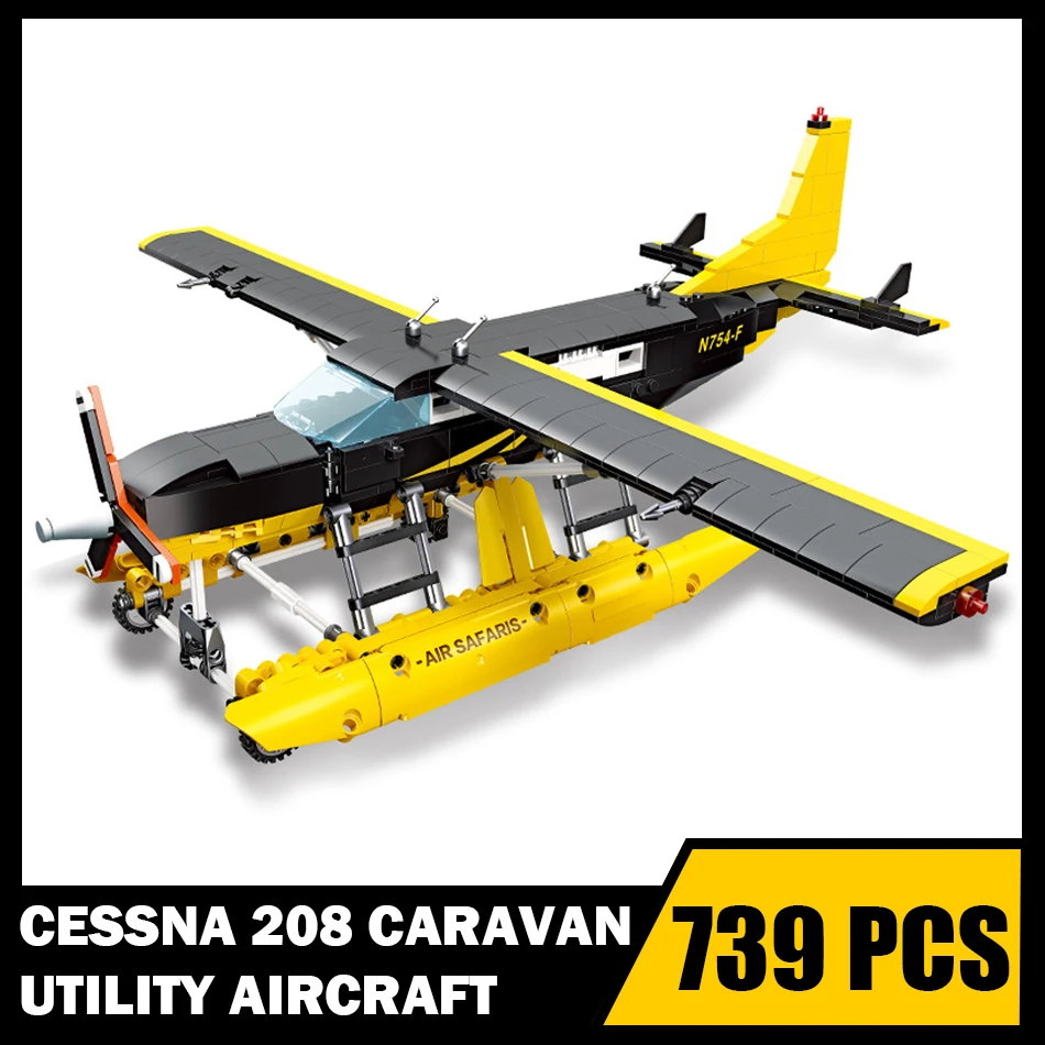 

739 PCS MOC Cessna 208 Caravan Utility Aircraft Building Blocks City Aviation Propeller Airplane Assembly Bricks Toys Kids Gifts