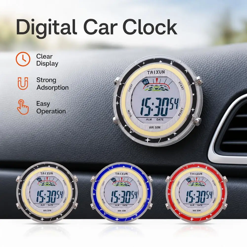 Waterproof Digital Car Motorcycle Clock LCD Stopwatch Timer Mini Round Dashboard Watch 50m Waterproof Vehicle Interior Accessory