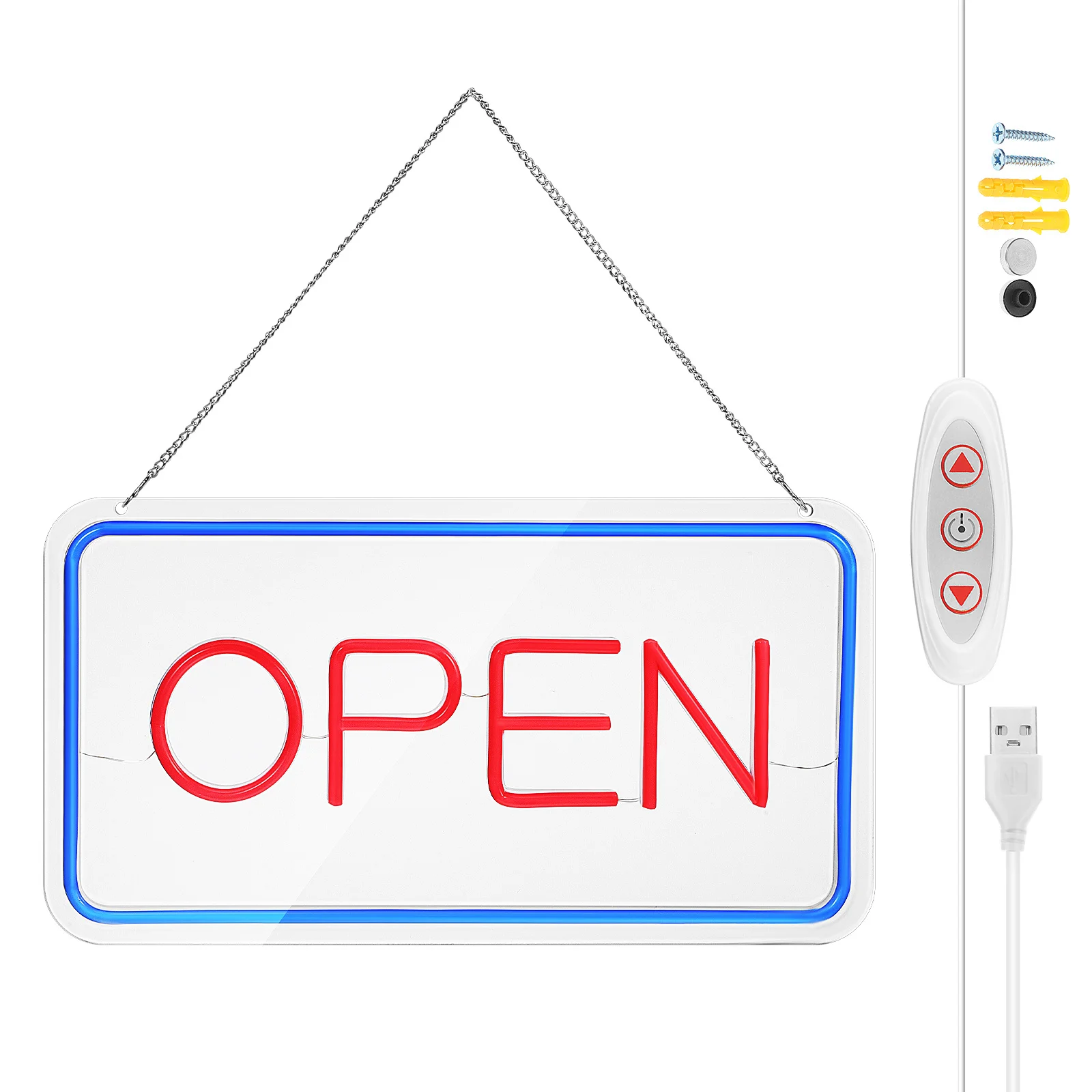 1 set Led Neon Open Sign Decorative Lighted Storefront Sign For Business With Chain Wall Mounted Hanging Display