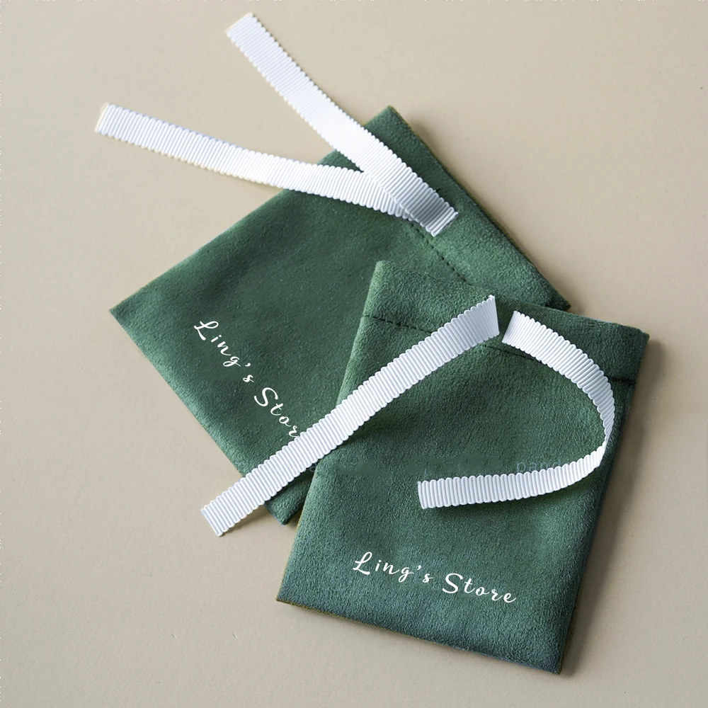 100Pcs Personalized Logo Flannel Jewelry Drawstring Velvet Bag Suede Ribbon Pouch For Earrings Cosmetic Bracelet Rings Packaging