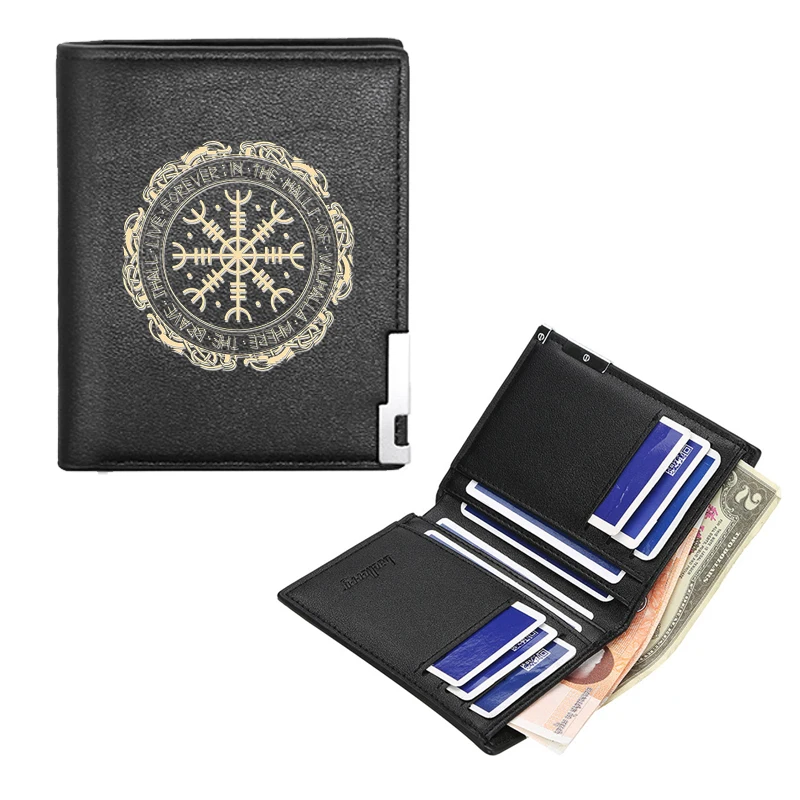 

New Arrivals Norse mythology Viking symbols Printing Pu Leather Wallet Men Women Billfold Credit Card Holders Short Purses