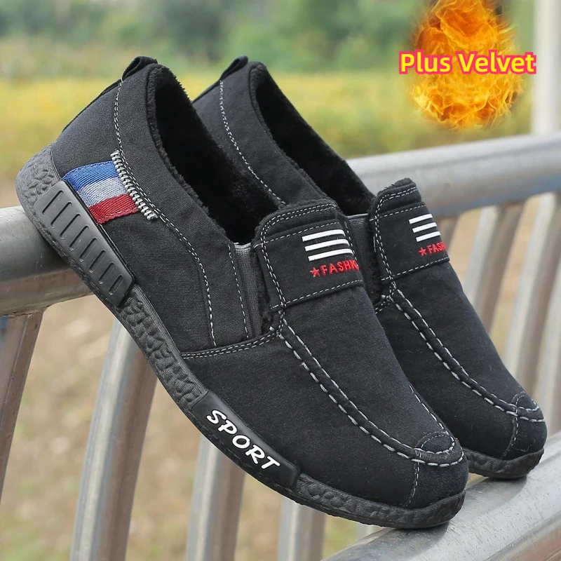 Cotton Men Winter Shoes Denim Canvas Men's Casual Shoes Flag Male Flats Trend Man Walking Shoes Slip on Loafers Erkek Ayakkabı