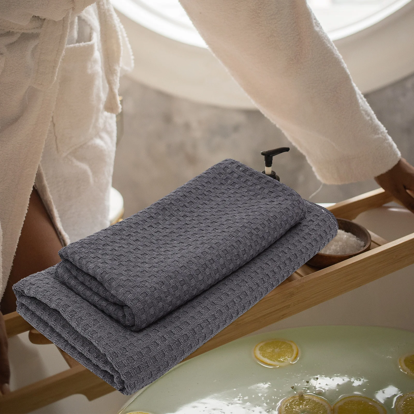 

2Pcs Waffle Bath Towels Thickened Large Multi-Use Quick Dry No Hair Shedding Supple Bath Towels