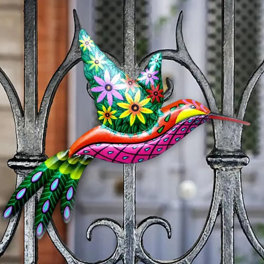 Metal Hummingbird Bird Wall Artwork Garden Exterior Decoration Living Room Art Crafts Ornament Indoor Outdoor Color Hanging Bird