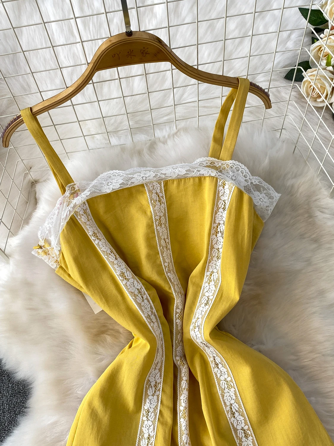 Beach Vaion Sle Langes, mit Spitzen besetztes, sommerliches, süßes Taillen-Maxikleid für Damen, Svel-A-Linien-Kleid mit hoher Taille