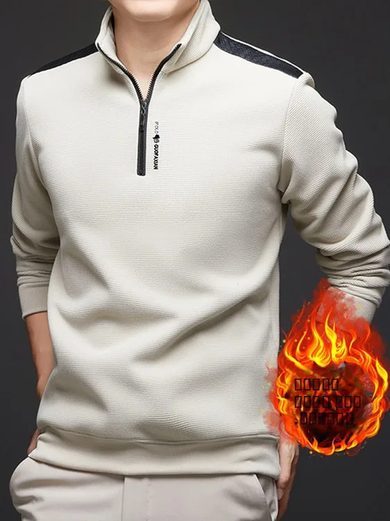 

Men's Zipper Collar Long Sve Fce Hoodie Autumn New Sle 2025 Corduroy Color Stand Collar Sweater Warm Clothes