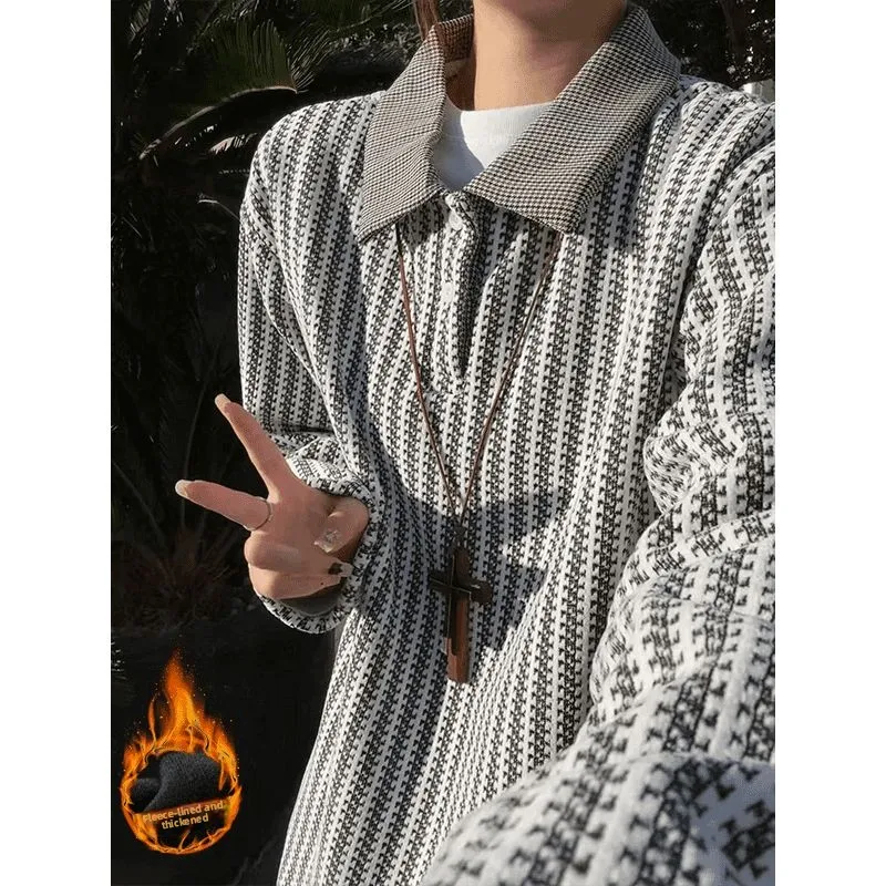 

Lightweight Casual Bubble Shirt Men's Short Sleeve Striped Ethnic Style Summer New Loose Fit Button down Polyester Fiber Shirt