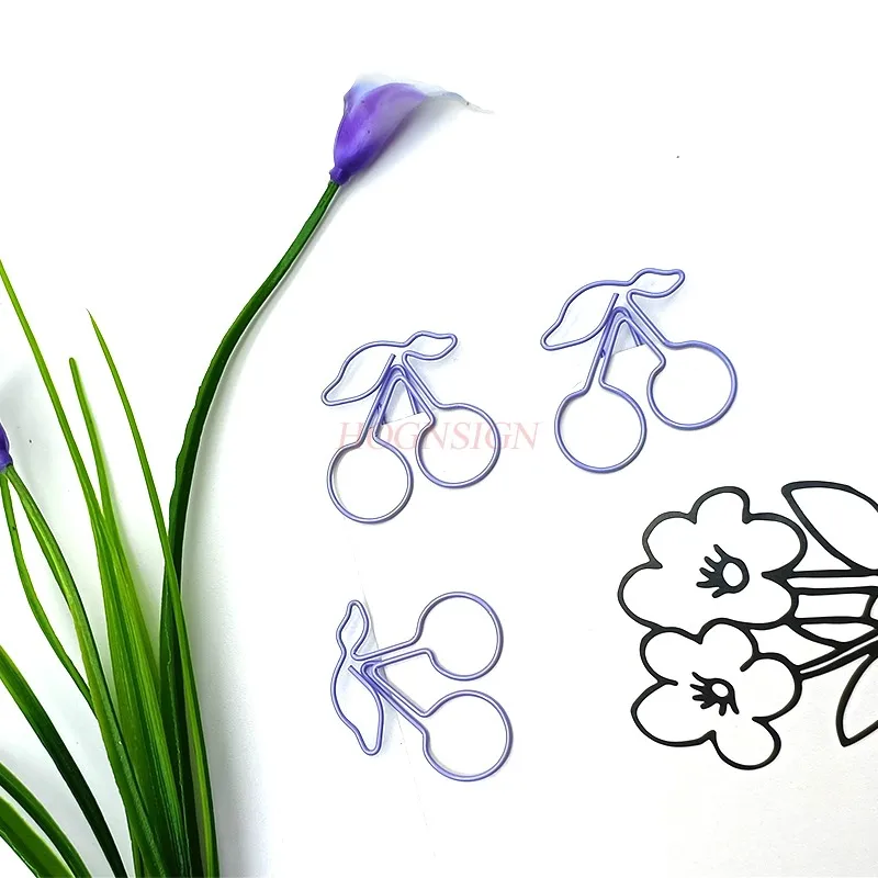 12pcs Colorful Cherry Paper Clips Creative Cartoon Paper Clips Plant Paper Clips