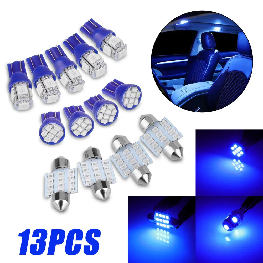 

13Pcs LED Car Bulb Kit 8000-10000K Blue High Brightness T10 31mm LED Bulbs Map Dome Door Trunk License Plate Light Bulbs