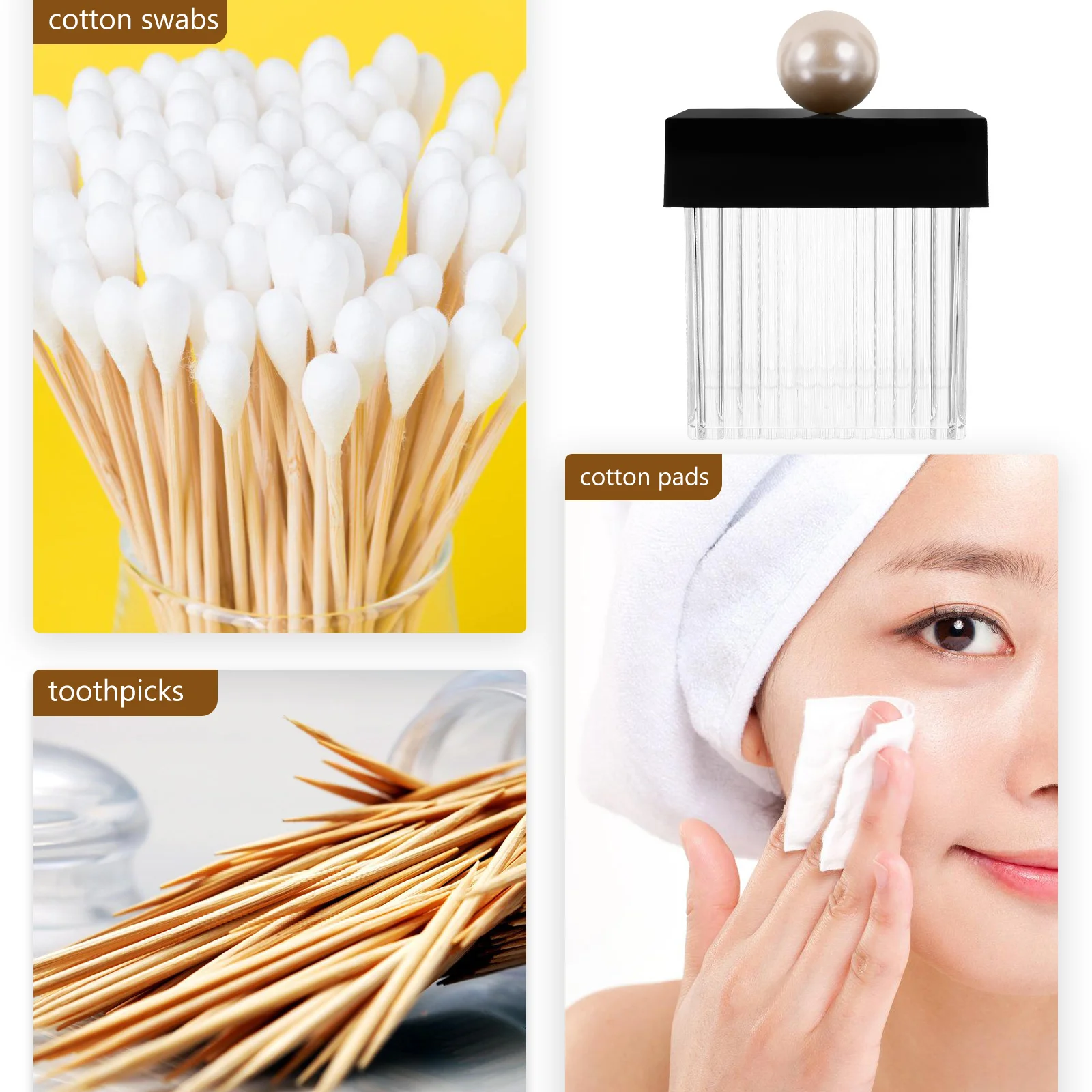 

Acrylic Cotton Swabs Holder Organizer Box with Lid Multipurpose Storage Case for Cotton Balls Pads Jewelry Makeup Accessories