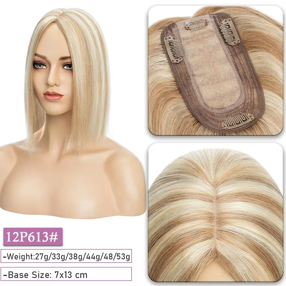 SEGO Kopfhaut-Topper aus 100 % Echthaar-Seide für Frauen mit dünner werdendem Haar, 7 x 13 cm, Seidenbasis, natürliches Haar, Clip-in-Top, Wiglet-Haarteile – Detail 16