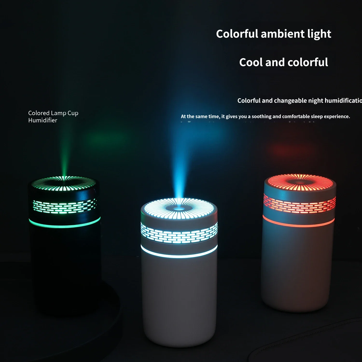 New Colorful Light Cup Humidifier, Small & Portable for Bedroom, with Colorful Ambient Light, Car Moisturizing