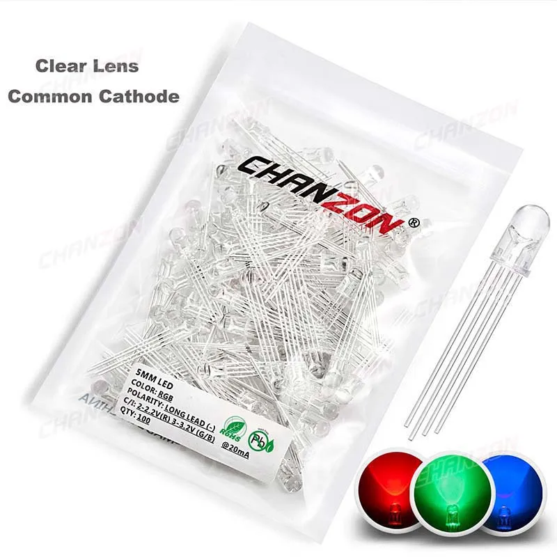 100 Uds 5mm RGB LED diodo emisor Micro indicador Arduino rojo verde azul Multicolor cátodo de ánodo común 3V DIY bombilla de circuito PCB