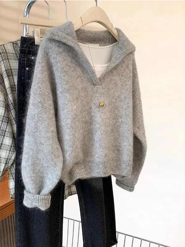 

Extra Large Size 300 Pou American Sle ey V-Ne Pullover Knitwear Loose Fit Men's Women's High End Feel Sweater