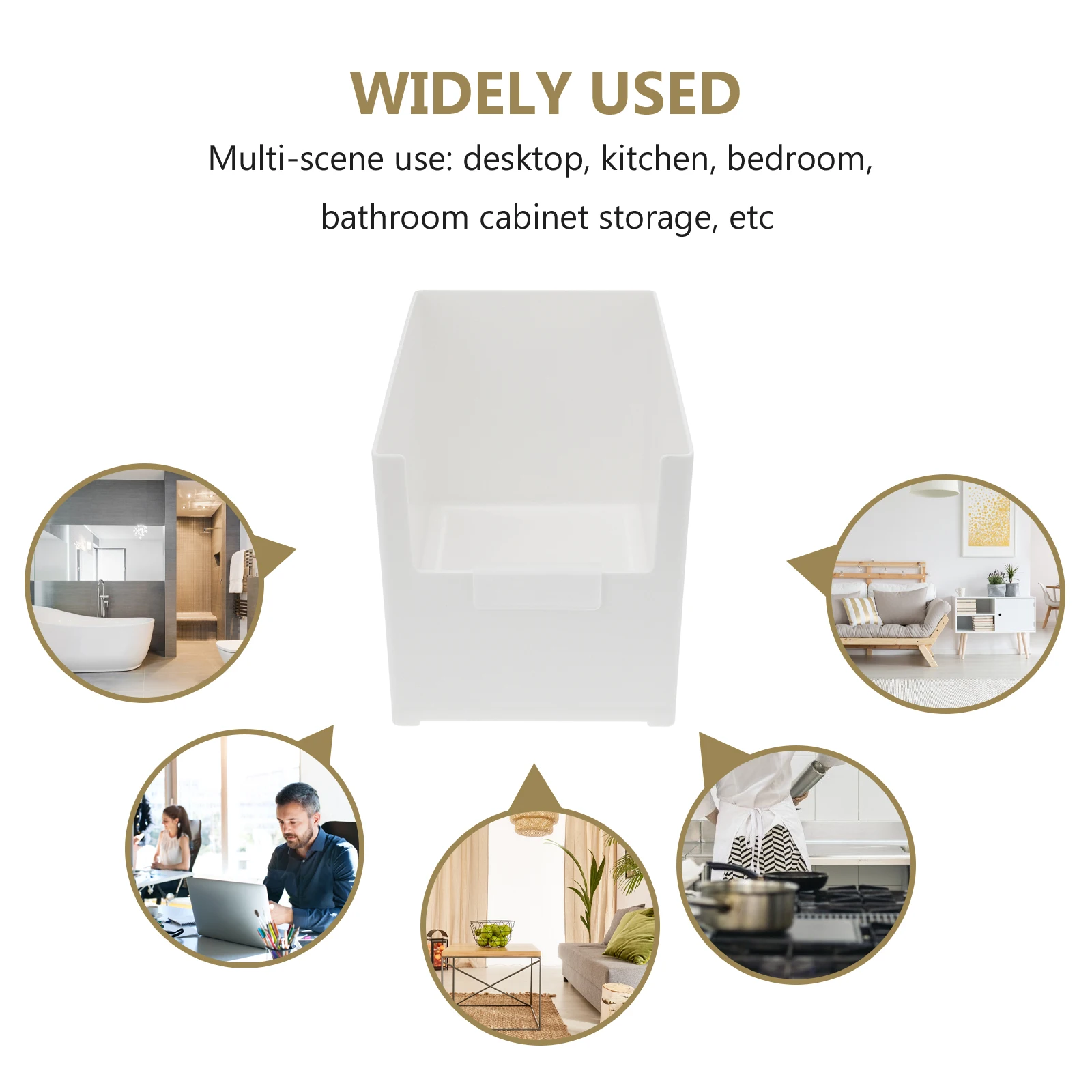 

Plastic Storage Box Lightweight Stackable Kitchen Container Bathroom Cabinet Bedroom Desktop ganizer White Color Easy Clean