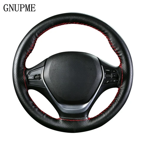 Imagen 1 del producto GNUPME-cubierta de volante cosida a mano, 36-40cm, trenza de cuero DIY con hilo de agujas, cubiertas de dirección de estilo de coche
