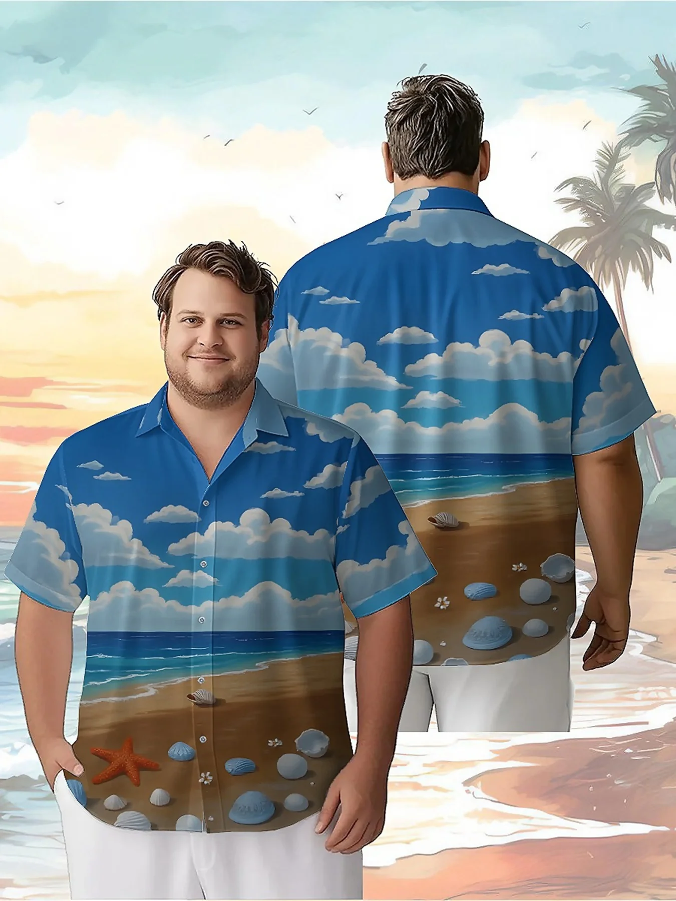 Men's Plus Size Hawaiian Shirts Summer Beach Walk Pattern,Premium Comfort Youth Clothes,Y2K Tops