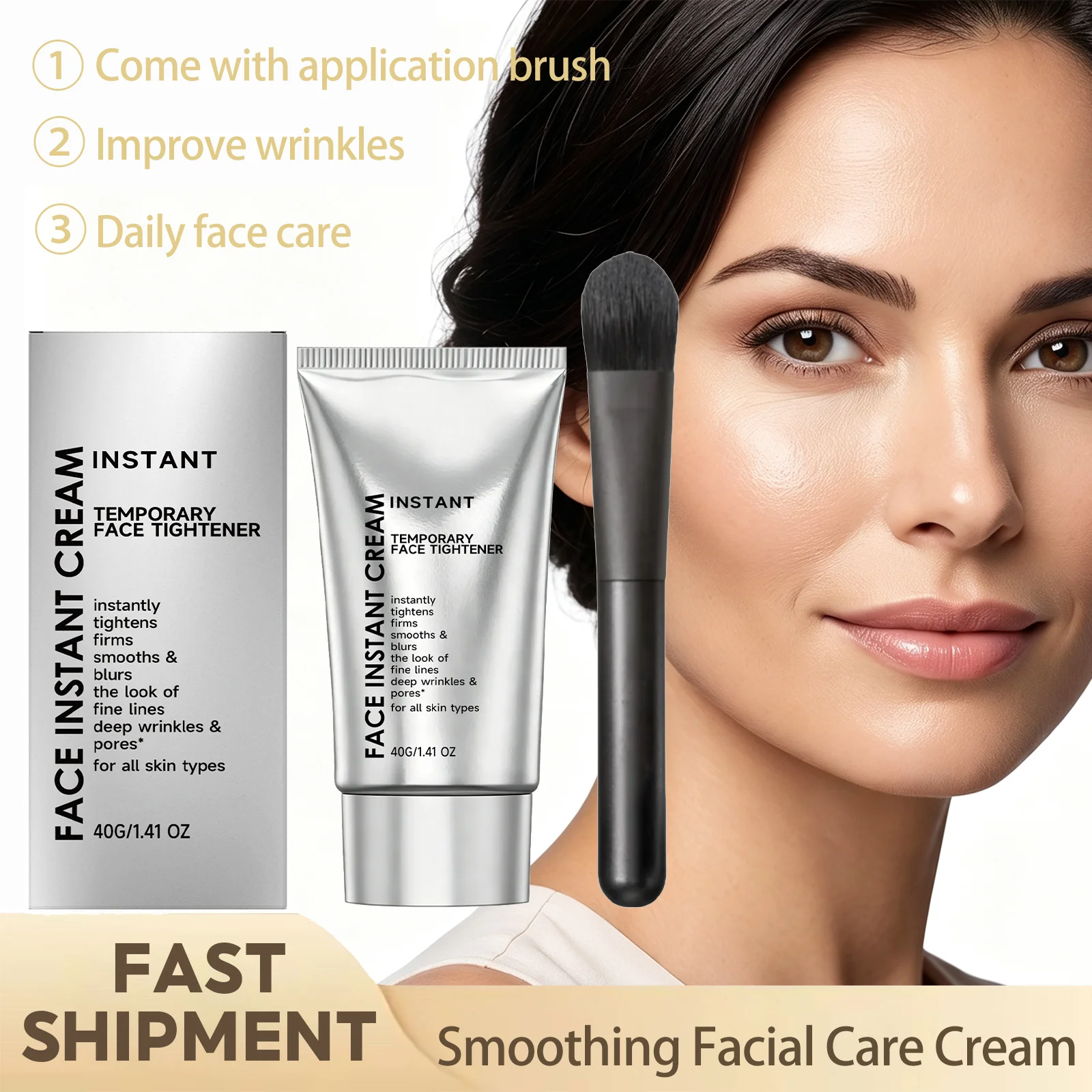 Smoothing Facial Care Cream With Matching Application Brush Smooth Deep Wrinkles Fine Lines Minimize Pores Look Nourishing 40g